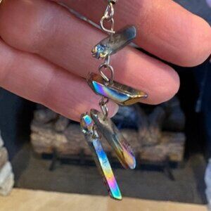 New Iridescent Rainbow Titanium Aura Quartz Points Earrings